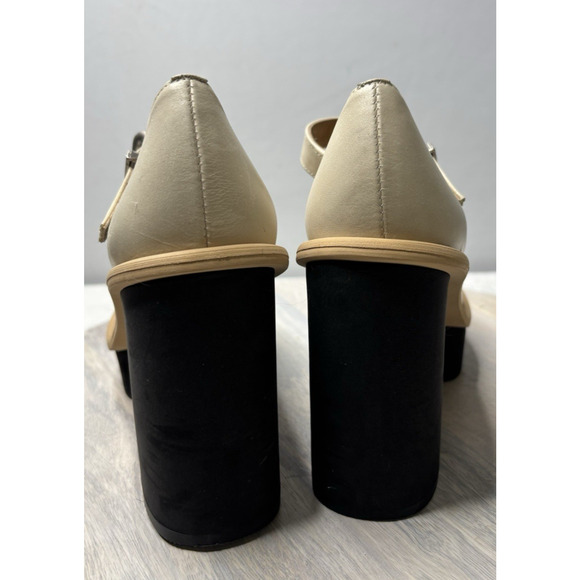 FREE PEOPLE 6.5 MAGGIE MJ PLATFORM IVORY LEATHER HEELS STRAP BUCKLE - Picture 3 of 11